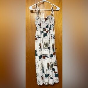 White Patterned Spaghetti Strap Midi Dress